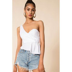 NWT superdown Karlie One Shoulder Pleated Peplum Tank Crop Top White Smal